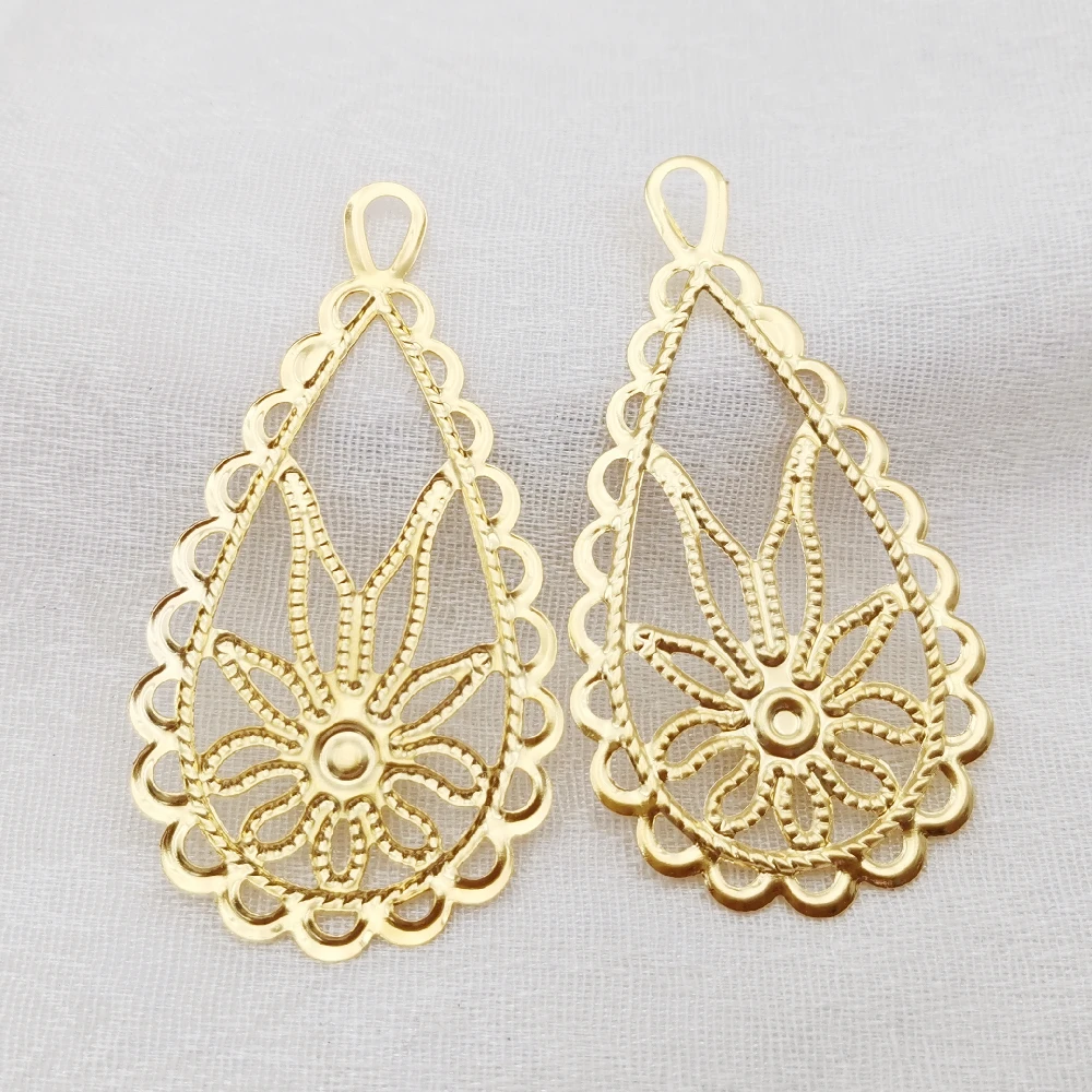 10/50 Pieces 59x31mm Gold Color Metal Filigree Waterdrop Flower Slice Charms base Setting DIY Jewelry Components Findings