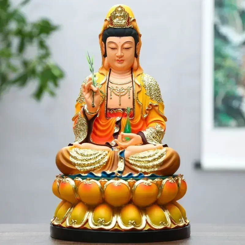 12 inch resin Buddha statue, 30cm colorful Guanyin statue decoration, praying and offering in the Buddha hall