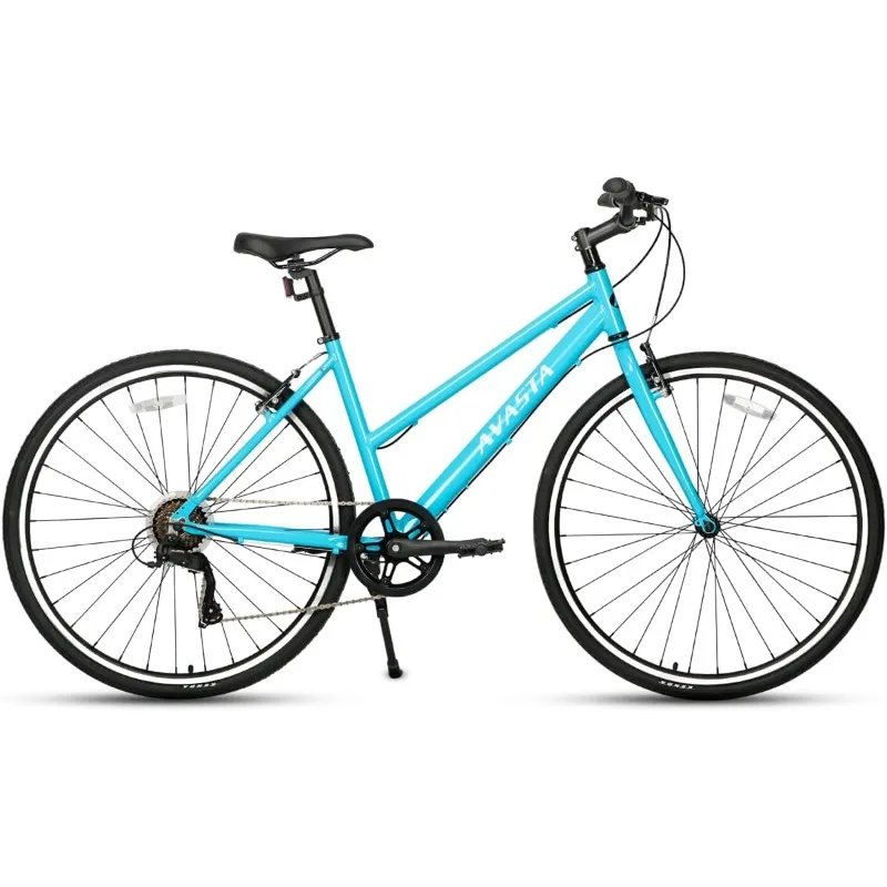 

Road Hybrid Bike for Women with Kickstand, Lightweight Step Through 700c Aluminum Alloy Frame, 7-Speed Drivetrain Bycicle