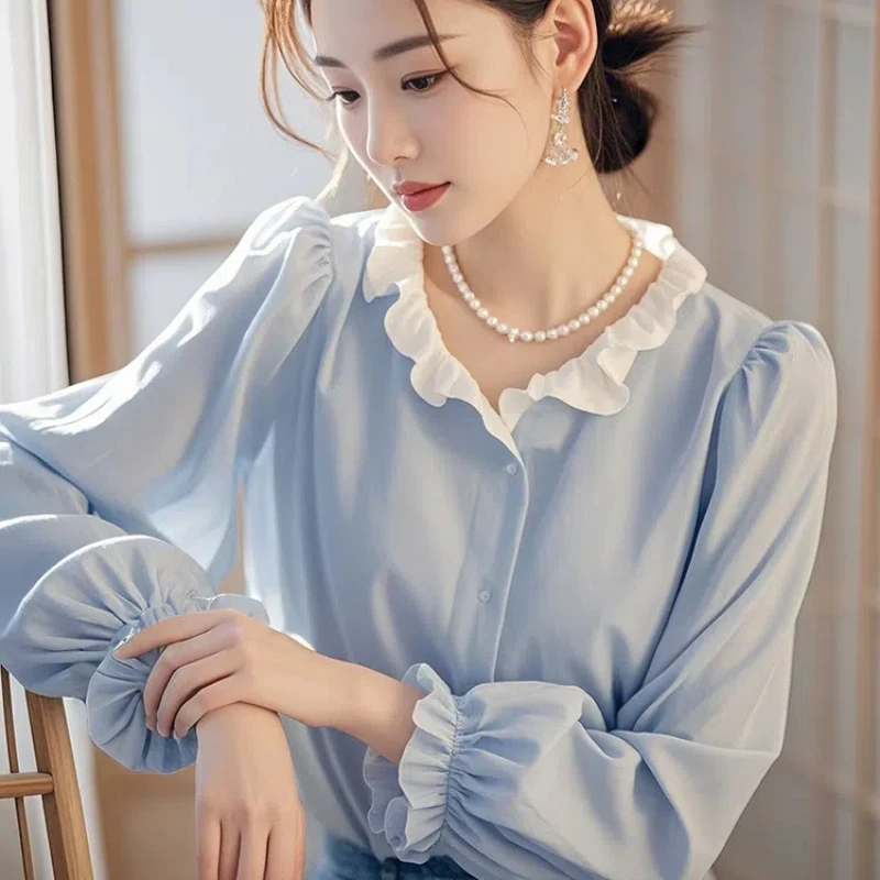 

New Beautiful Top with a Light Luxury and High-end Feel French Temperament Commuting Long Sleeved Shirt for Women