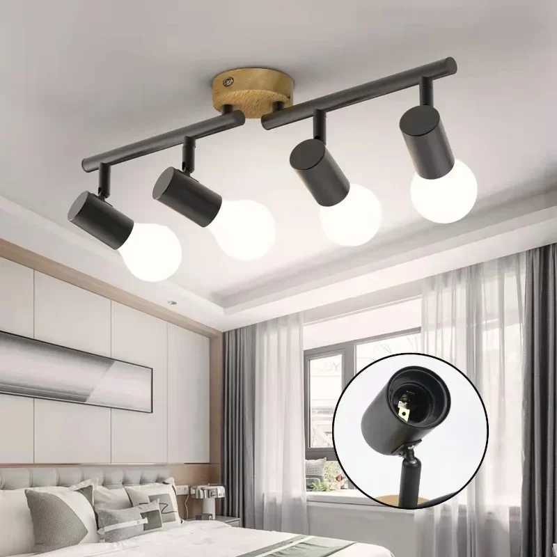 

Adjustable Angle Track Light Bedroom E27 Living Room Multi-Lamp Spotlight Spotlight Elm Retro Lamps Led Lighting Shop Lights