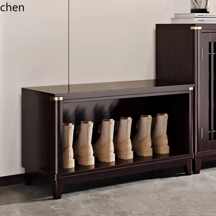 TQH-c13 Ebony Wood Pure Solid Wood Shoe Bench Shoe Cabinet for Home Entrance 80cm Seatable Storage