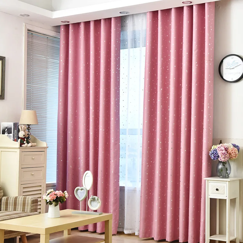 Shiny Stars Children Cloth Curtains For Kids Boy Girl Bedroom Living Room Blue/Pink Blackout Cortinas Custom Made Drape wp123#45