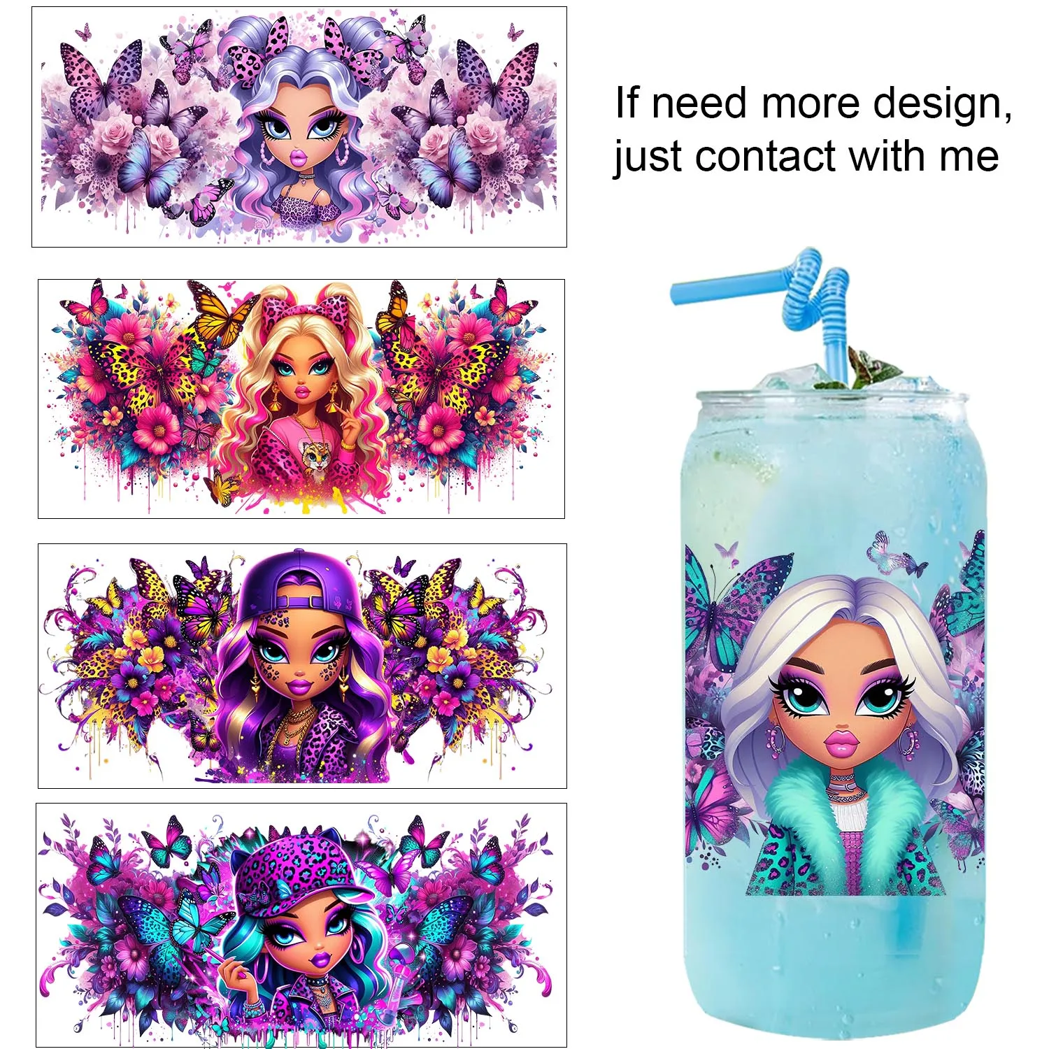 

American Cool leopard Girl easy peel waterproof Party DIY Decals 3D transfers uvdtf tumbler seal stickers 16oz uv dtf cup wraps