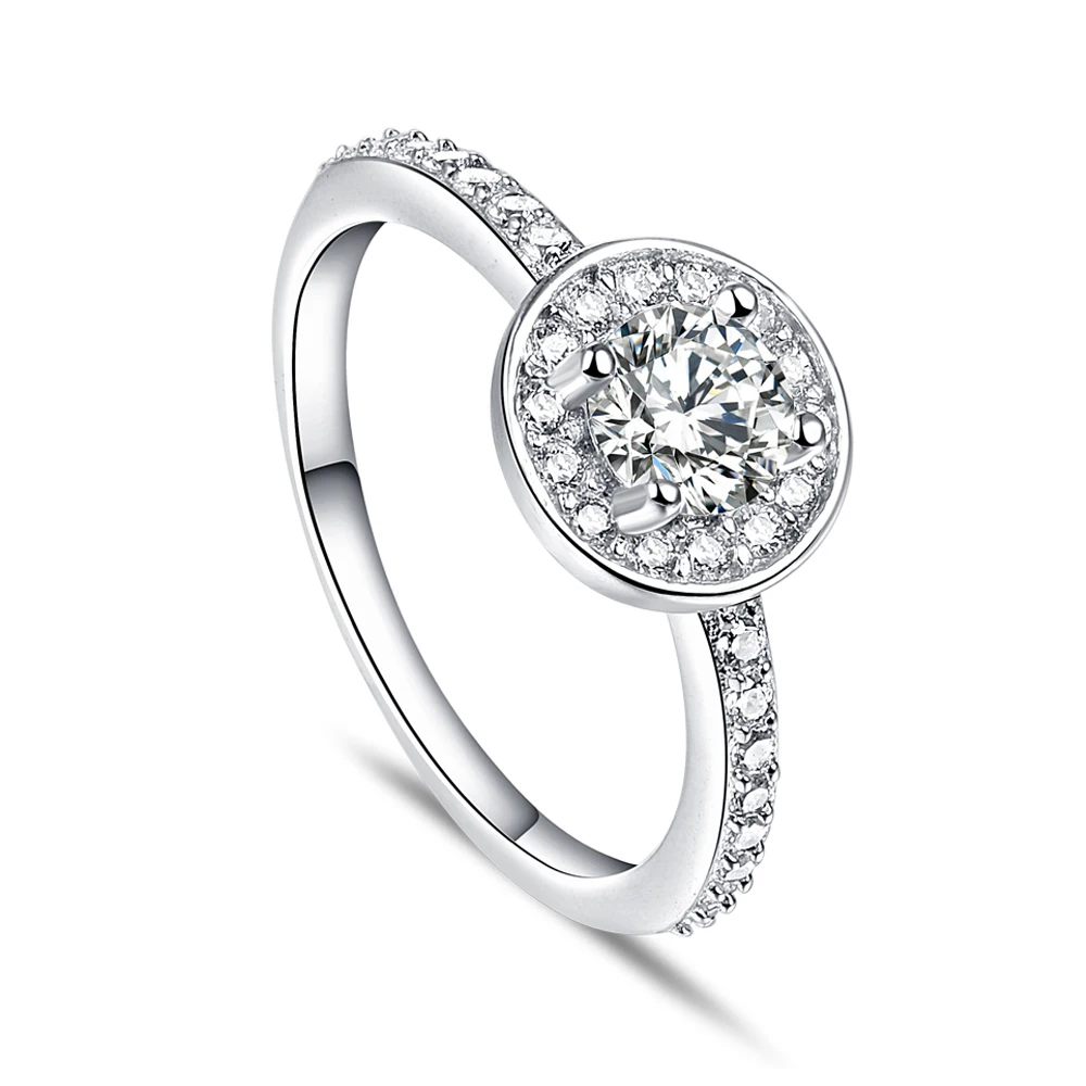 

Sun Star Jewelry's Women's Engagement Wedding Ring Sterling Silver 925 Rhodium Halo Setting CZ Diamond for Parties CMA Certified