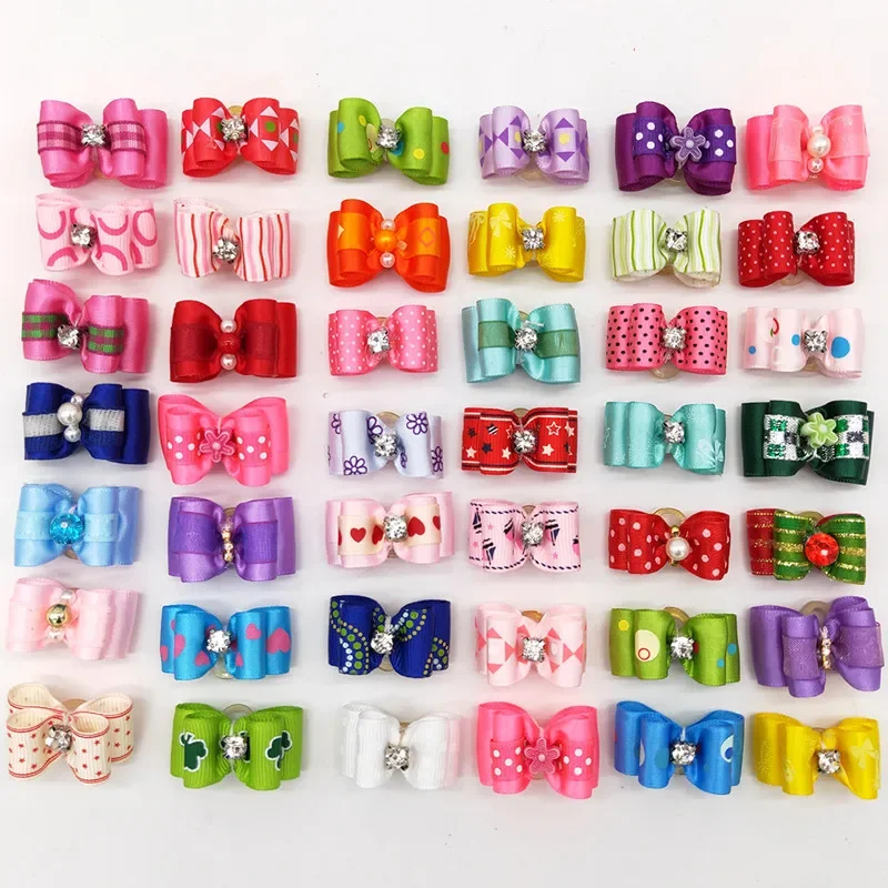 

50/100pcs Dog Hair Bows Handmade Small Dog Bows with Rubber Bands Pet Dog Grooming Accessories