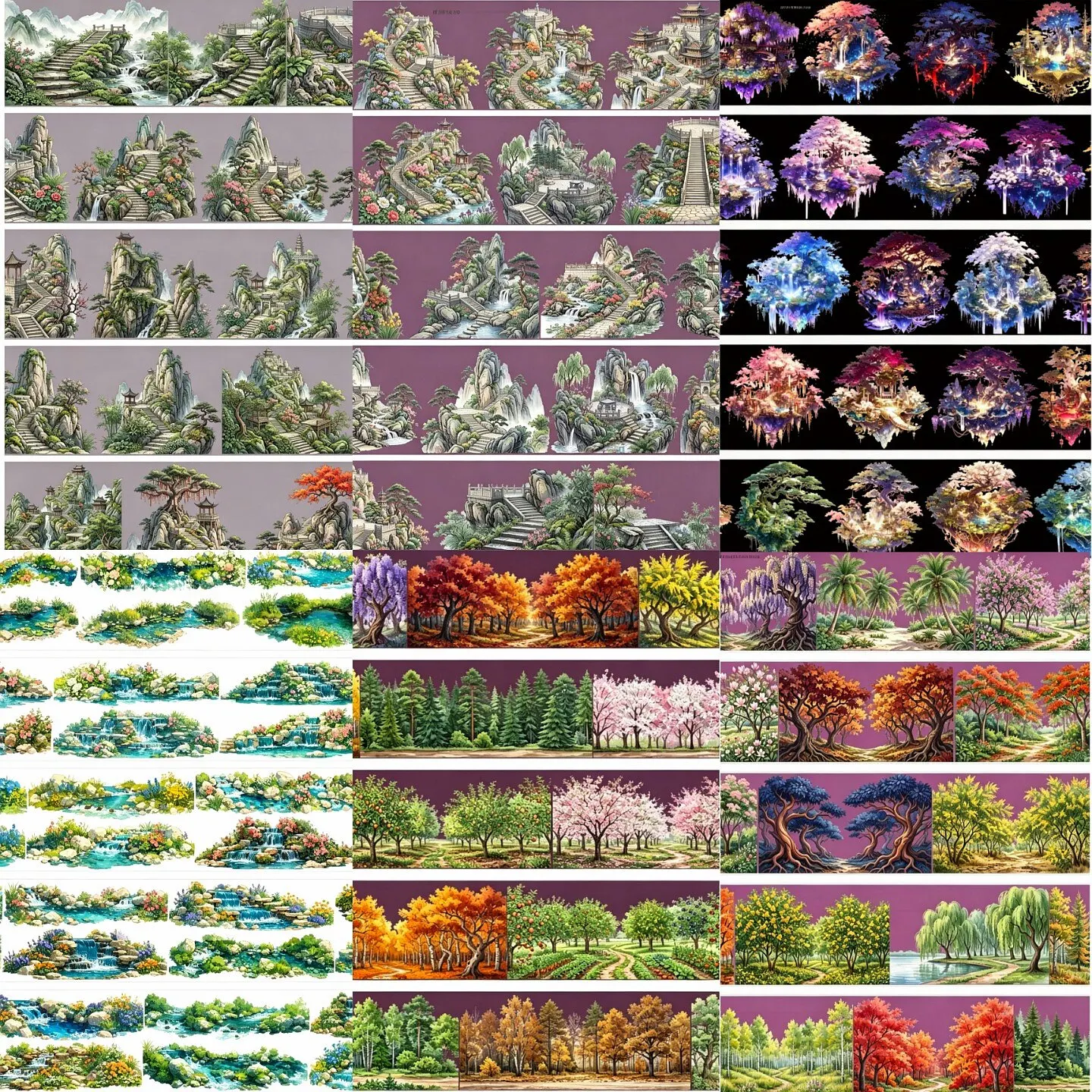 8.28 1 loop Ancient Chinese Landscape Washi Tape, Fantasy Floating Island, Mountain Forest, DIY Scenery Journal Sticker Decals