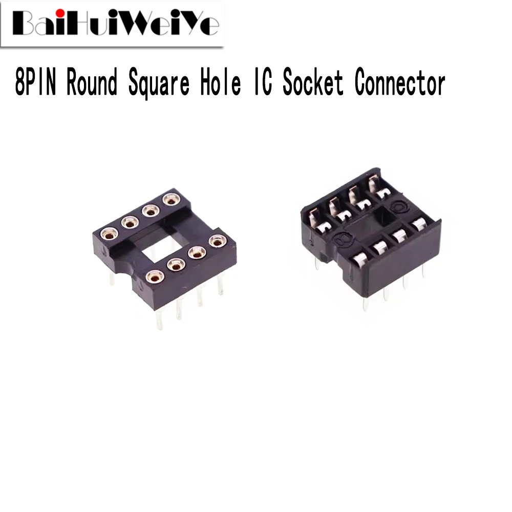 10PCS DIP-8 Round Hole Square Hole 8 Pins 2.54MM DIP DIP8 IC Sockets Adaptor Solder Type 8 PIN IC Connector