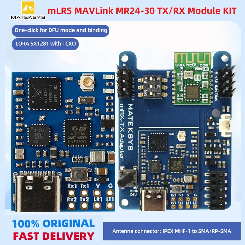 

MATEK MATEKSYS MR24-30-TX/ MR24-30-RX MLRS MAVLINK 2,4 ГГц TX МОДУЛЬ KIT 2,4G LoRa 30 дБм RF Power для RC FPV дронов дальнего действия
