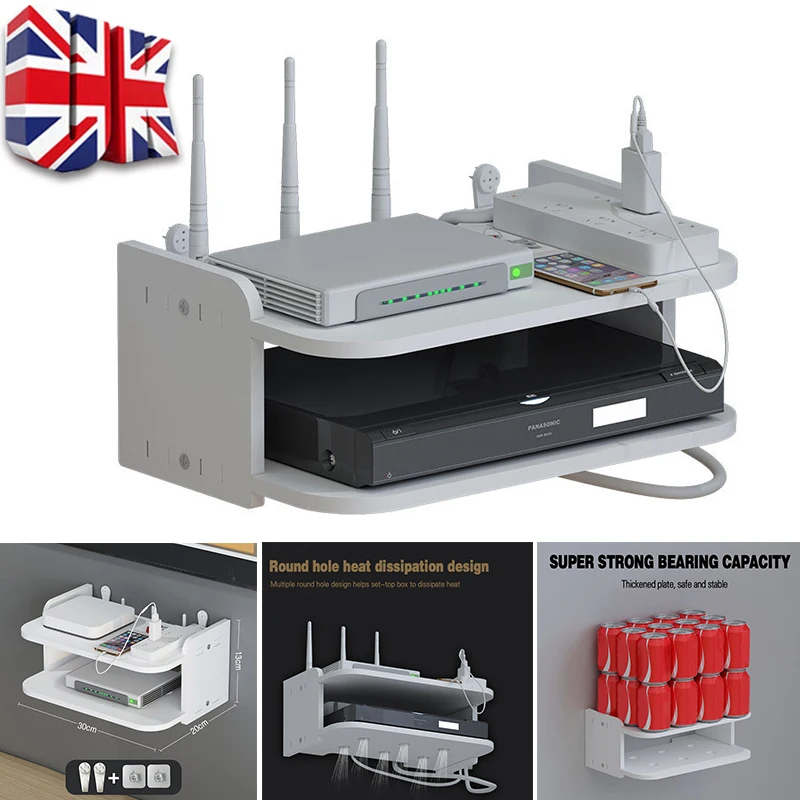 Wall Mount Router Storage Rack Floating Shelf For TV SKY BOX DVD CD Game Console