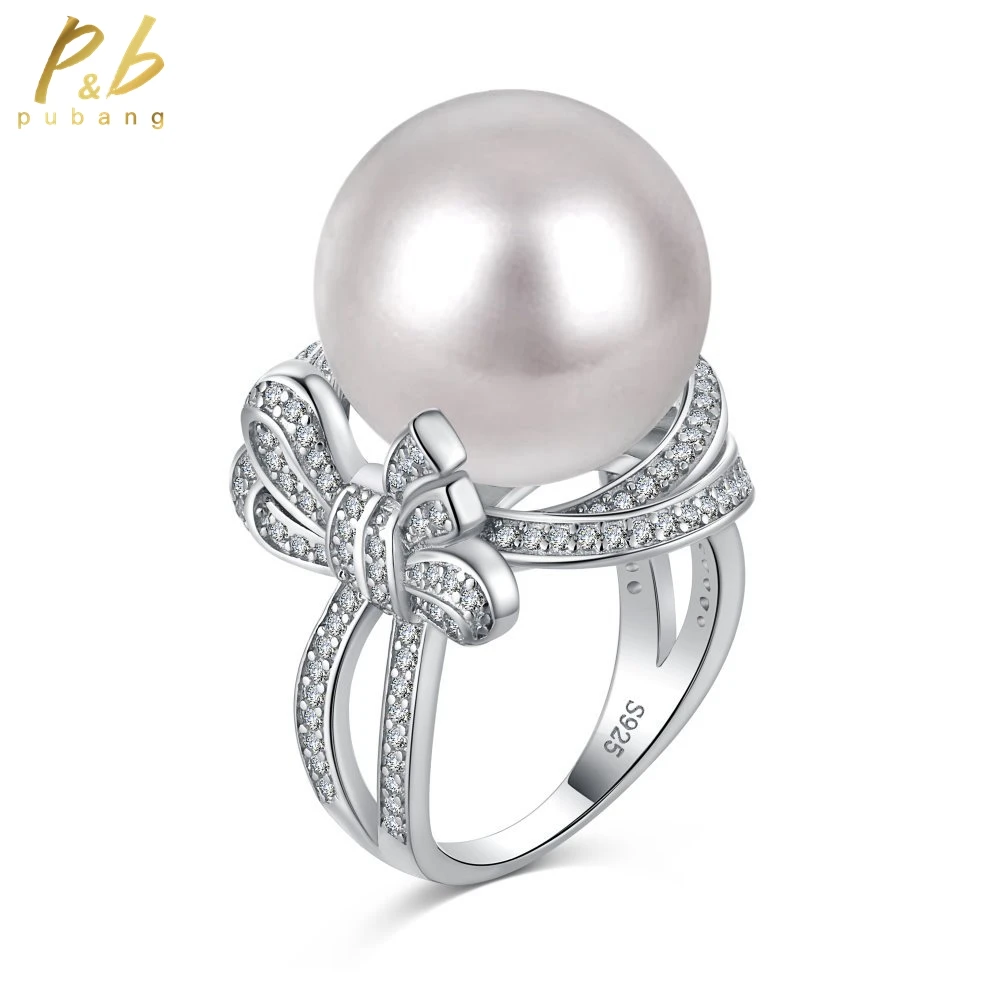 

PuBang Fine Jewelry Soild 925 Sterling Silver Luxury Pearl Created Moissanite Diamond Cocktail Ring for Women Gift Free Shipping