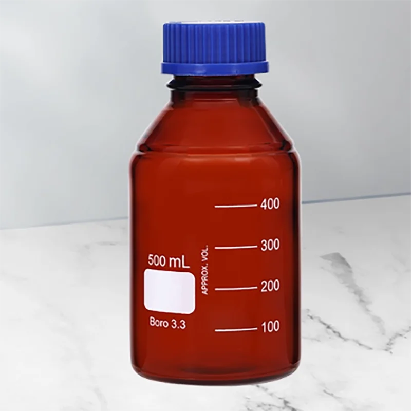 High borosilicate 3.3 glass blue cap brown reagent bottle thread wire mouth bottle wide mouth sample bottle sampling bottle