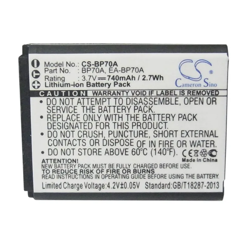 CS for Samsung SL50 SL600 ES65 ES70 TL105 TL110 PL100 PL80 ST70 ST60 ES73 PL2 fits BP-70A 70EP EA-BP70A SLB-70A Camera  Battery