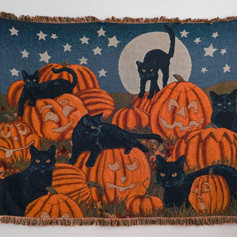 Halloween Pumpkin Cat Series Personalized Trend Blanket Sofa Towel Cover Protective