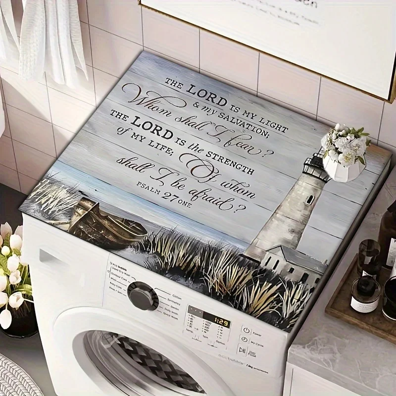 1pc Lighthouse Inspirational Quotes Pattern Washing Machine Mat, Washer Lid Protector, Dish Drying Mat,Suitable for Laundry Room