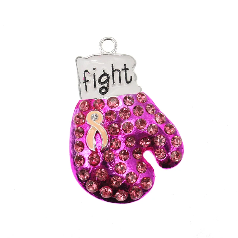 

5cm Free Shipping Pink Ribbon Fighting Boxing Glove Breast Cancer Awareness Pendant /Charm