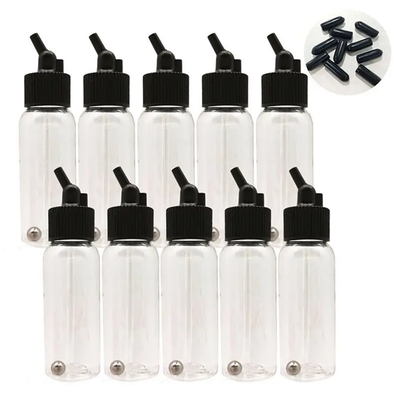 KYCOR-10Pcs Airbrush Siphon Feed Jar, 30CC Plastic Bottles With Dual-Action Lid Adapter And Caps Airbrush Accessories