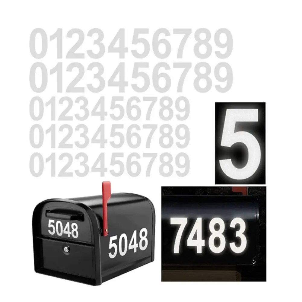 5 Sheets 2/3/4-Inch Reflective Mailbox Number Sticker 0 to 9 Self Adhesive Vinyl Modern House Number Decal Window Door Decor