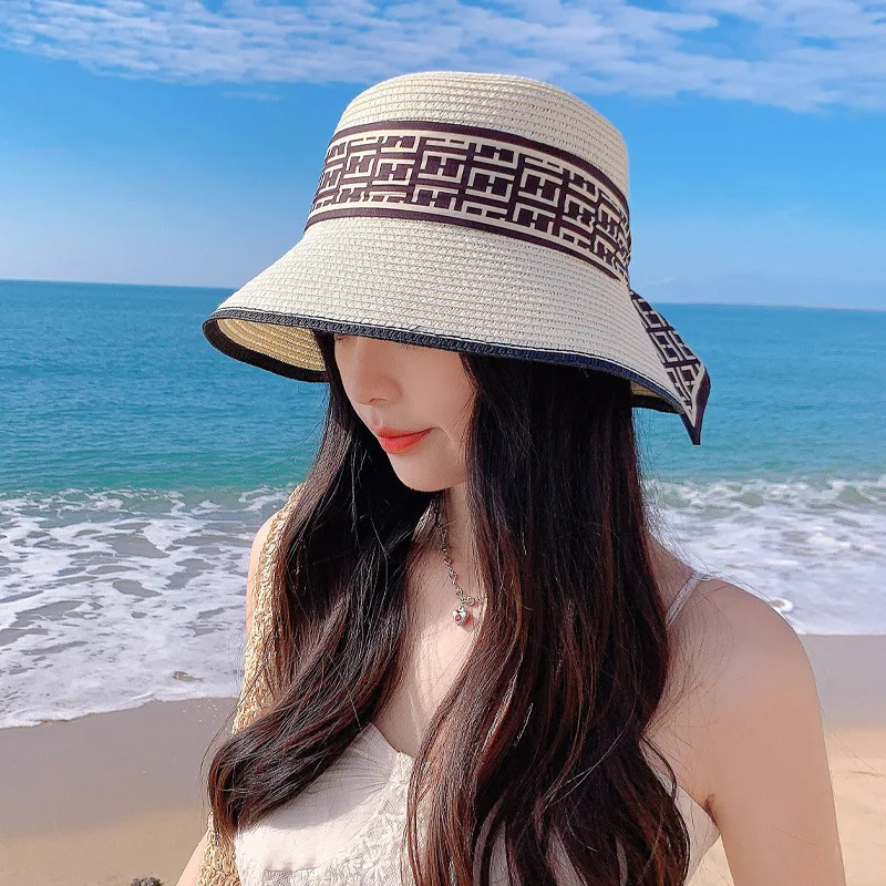 Summer ladies fashion beach ribbon straw hat outdoor travel vacation hat leisure sun hat show face small sun hat