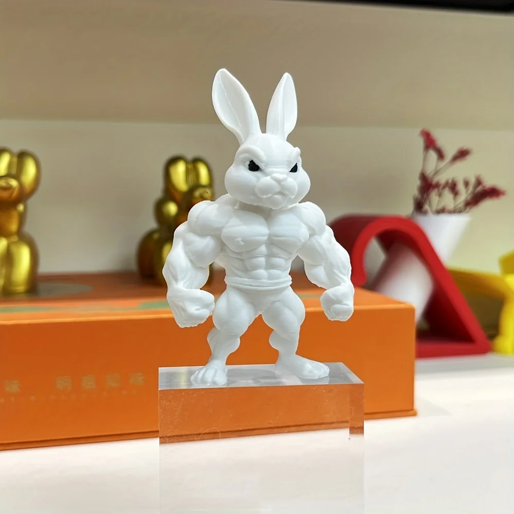 1 Stück weiße Muskelhasen-Figur als Dekoartikel für Schreibtisch, Eingangsbereich, Arbeitszimmer oder Fernsehschrank, auch als Geschenk für Freunde oder Liebhaber geeignet. – Detail 2