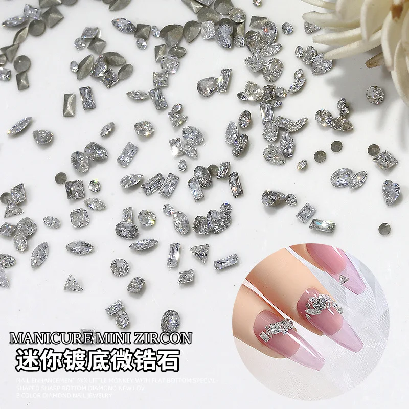 50 Stuks Sparkle Mini 5a Zirkoon Scherpe Diamant Wit Zilver Kristal Liefde Nail Art Steentjes Decoratie Manicure Glitter Micro Edelstenen