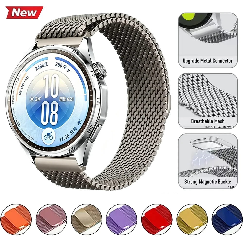 22/20/18 mm Metallarmband im Mailänder Stil für Huawei Watch 5 GT7-6-5 Pro 46 mm 41 mm, magnetisches Armband für Amazfit Active Max/Bip 6 Max/Balance 3 2.