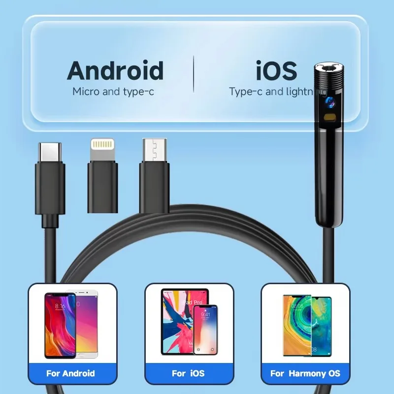 3 в 1, USB-эндоскопическая камера с двумя объективами для проверки труб для Android IOS, полужесткий IP67, водонепроницаемый бороскоп