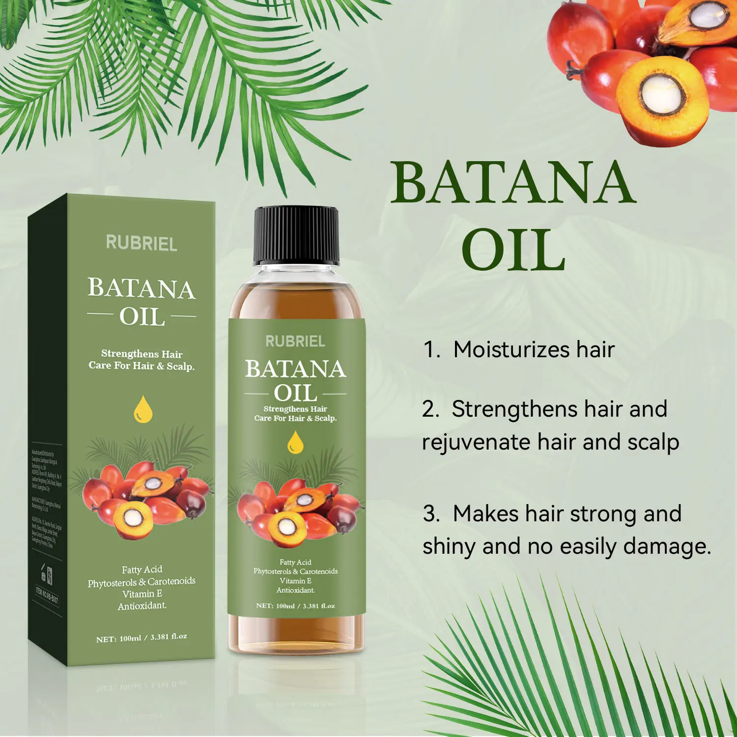 

Batana Oil Strengthens Scalp Smoothing Nourishing Treatment Reduce Hair Loss Anti-Breakage Shiny Hair Care Product for Men Women