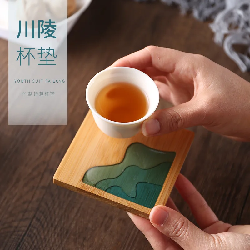 

Creative epoxy resin transparent bamboo round tea coaster cup holder potholder Kung Fu tea set tea ceremony accessories supplies