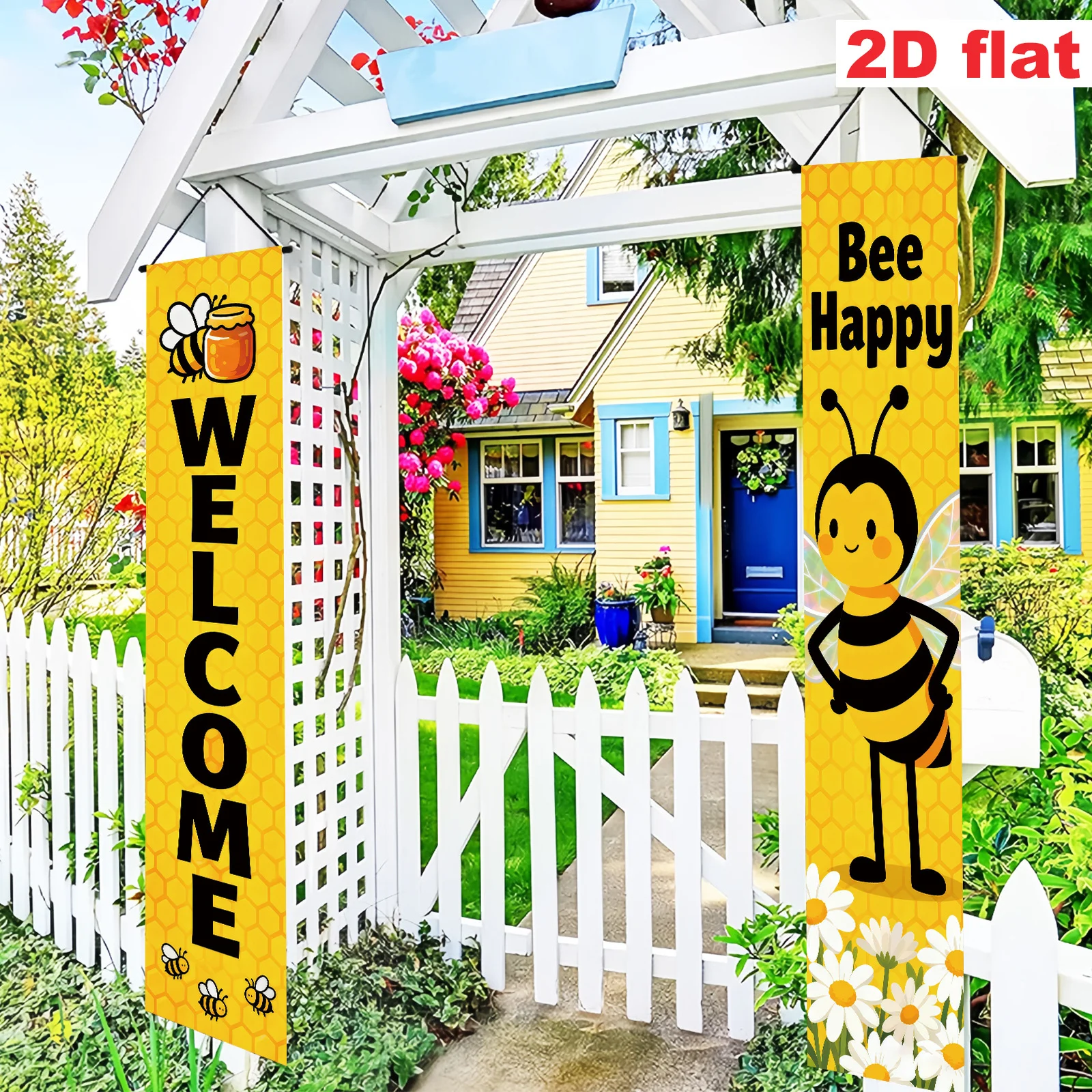 2D-Flugzeug – 1 Paar Polyester-Partybanner – Bienen- und Honigglas-Design, Text „Bee Happy“, geeignet für die Feiertagsdekoration