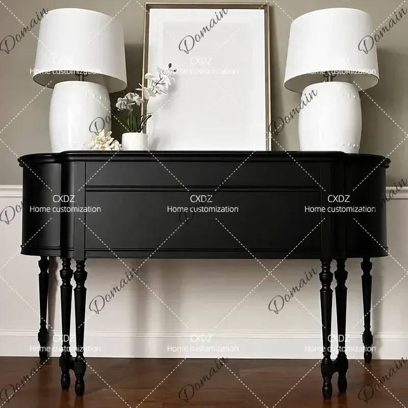 American Rural Solid Wood Porch Cabinet Black Retro Locker with Drawer Foyer Entryway Table Customizable Storage Console