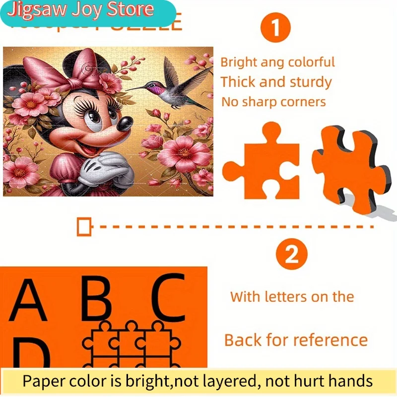 จิ๊กซอว์กระดาษ 1000 ชิ้น, จิ๊กซอว์ DIY, ภาพลายดอกไม้ มินนี่ และนกฮัมมิงเบิร์ด, จิ๊กซอว์สำหรับผู้ใหญ่, จิ๊กซอว์กระดาษ, เหมาะสำหรับการเล่นจิ๊กซอว์เวลาว่าง
