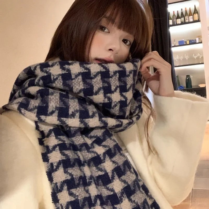 Korea Fashion Winter Women Scarf Thin Shawls Wraps Lady houndstooth Female Hijab Stoles Cashmere Pashmina Foulard Head Scarves