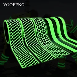 VOOFENG High Silver Reflective Photoluminescent Fabric Tape Glow in The Dark Tape 10 Hours Pattern Printed Sew on Clothes