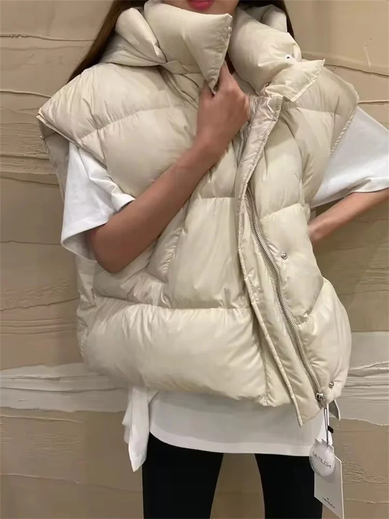 

Пуховая хлопковая куртка без рукавов с воротником-стойкой, женская осенне-зимняя новая свободная теплая короткая жилетка с капюшоном, верхняя одежда женская