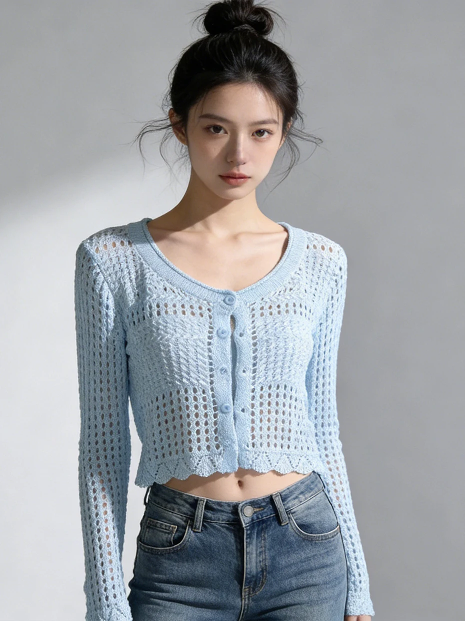 

Soft Style Hollow out Silk Knitted Cardigan Women's Spring Outerwear Dress Cover up Thin Shoulder Shawl Lightweight Jacket
