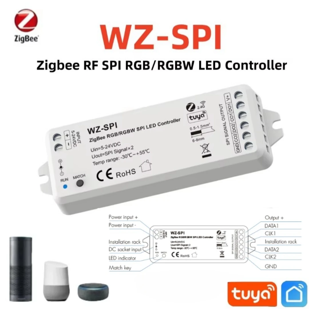 

DC5V-24V WZ-SPI (Tuya App) Zigbee RF SPI RGB/RGBW Smart LED Controller 1000Pixel 12V WS2811 2812B SK6812 Pixel LED Strip Lights