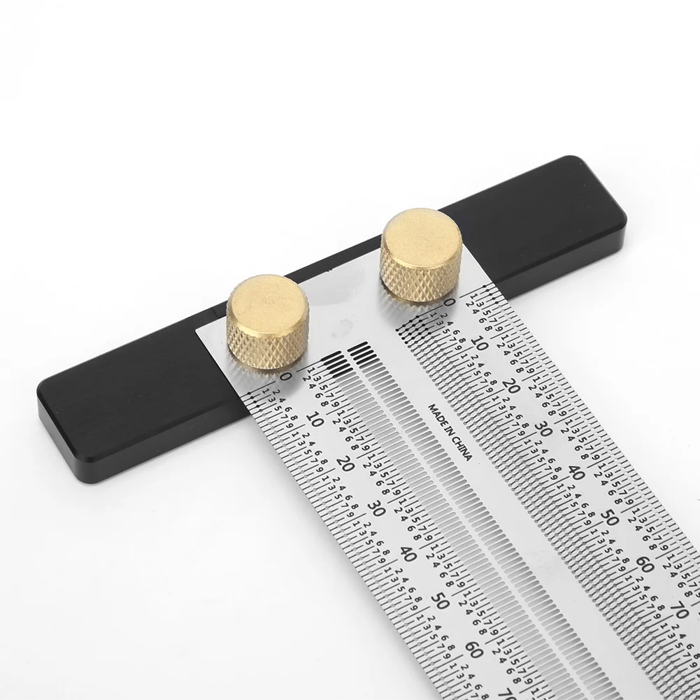 Stainless Steel T Type Hole Ruler Scribing Gauge Woodworking Marking Tool with Automatic Pencil Scriber Ruler Scribing Gauge