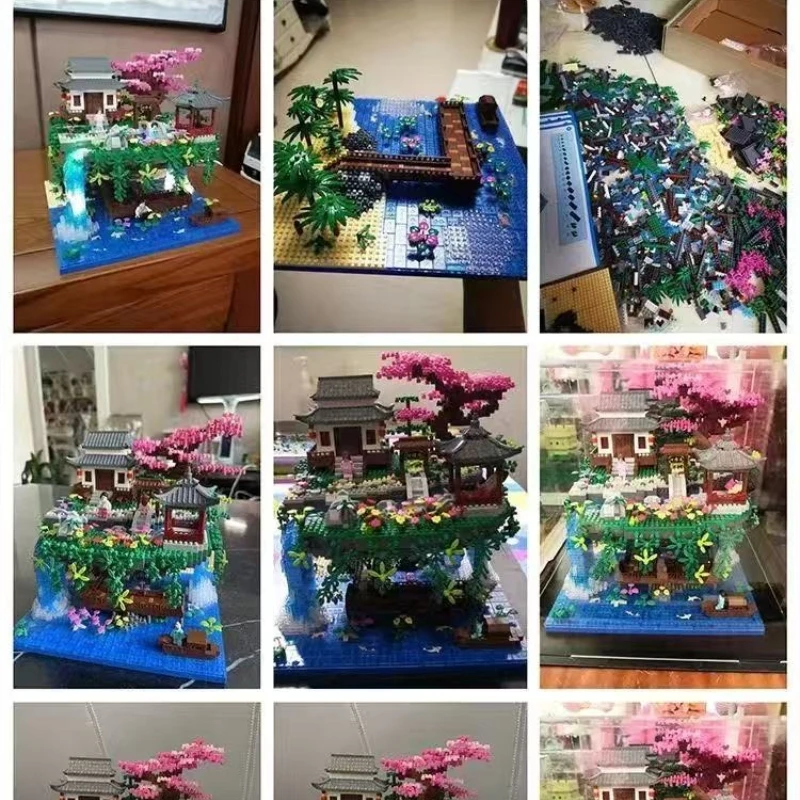 Taohuatan Cherry Blossom Tree House DIY Building Block Chinese Ancient-Style Architectural  Office Home Decor Brick Kids Toys