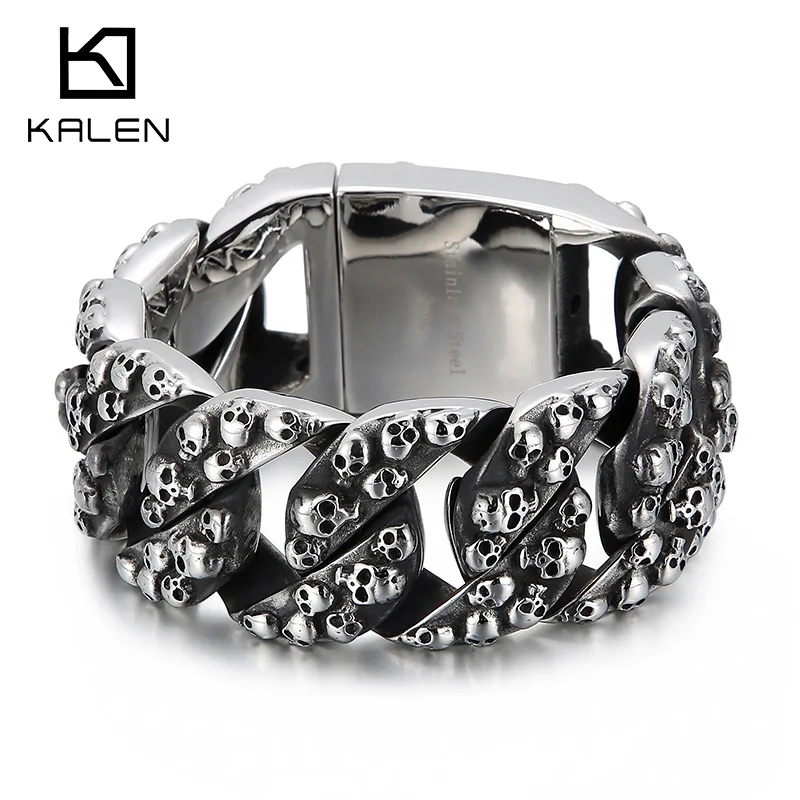 32mm Cuban Chain Design Huge Ghost Head Charm Bracelet - Stainless Steel 316L - KB149862-KJX