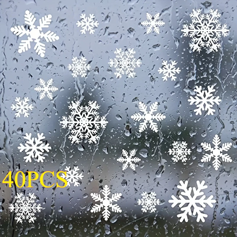 40pcs Snowflake Window Clings,Featuring 4 Different Snowflake PatternsThese Removable Static Cling Decals Are Ideal for New Year