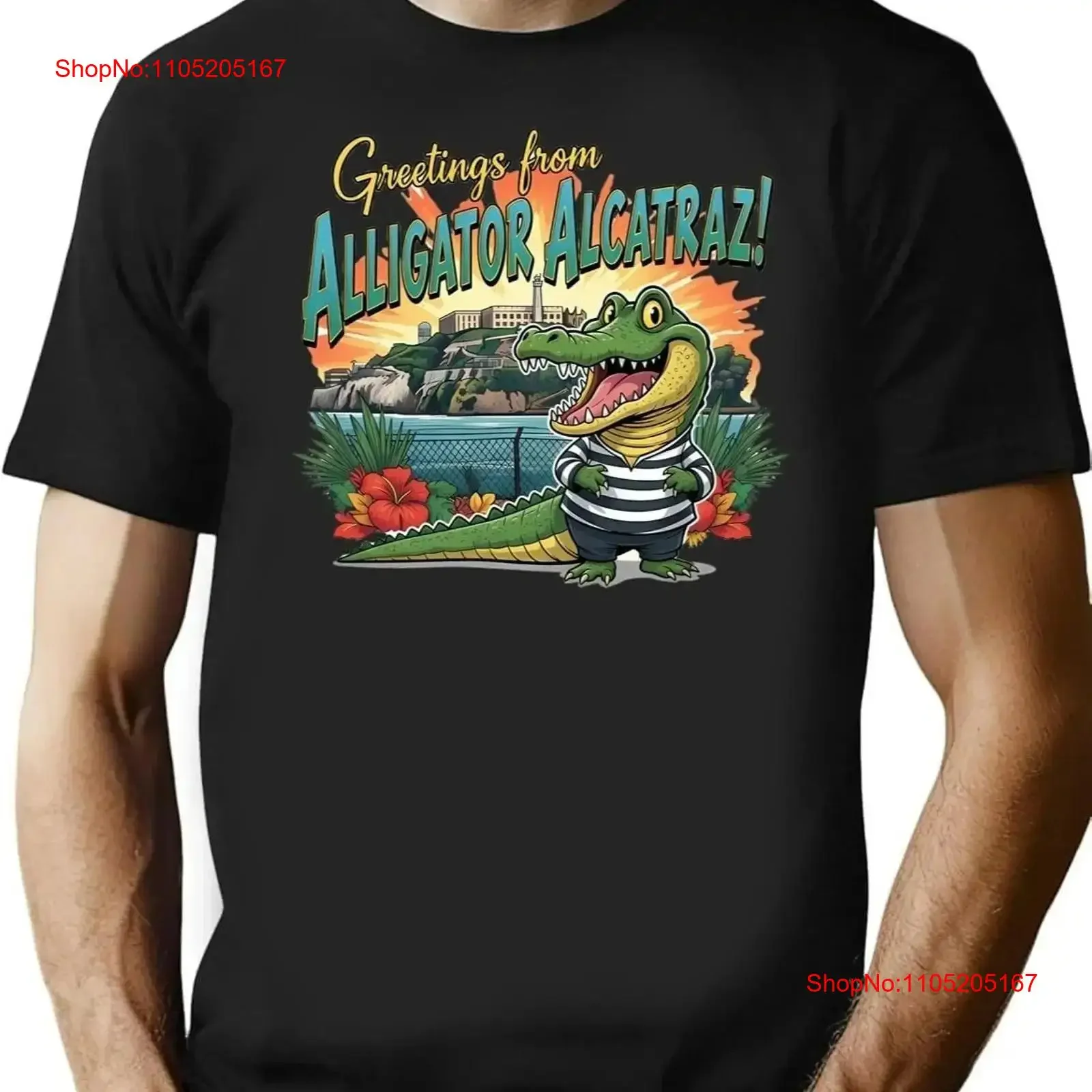 

Приветствие из аллигатора Футболка Alcatraz Забавный ретро-тюремный сувенир винтажная стираная слегка уличная одежда Универсальная графика Мягкая