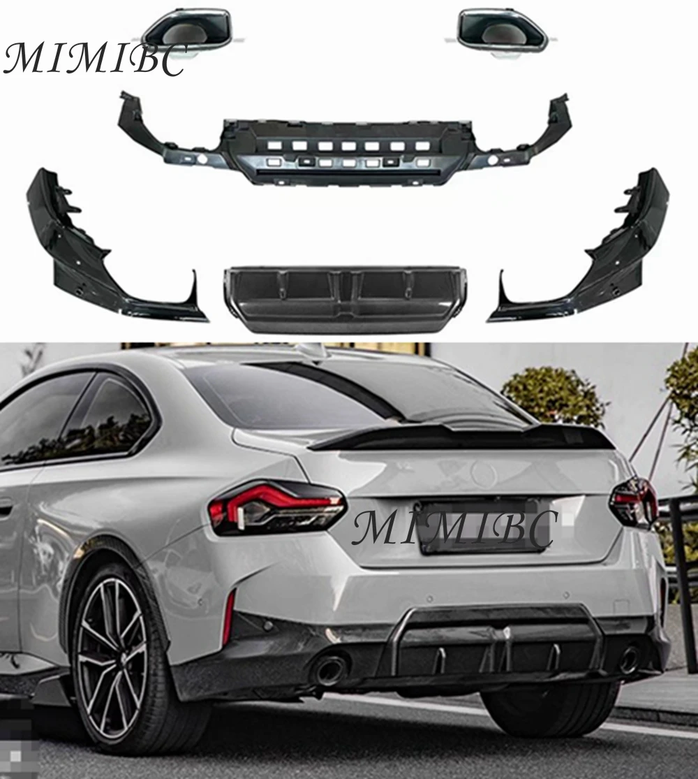 

FOR BMW 2 Series G42 M-Sport Coupe 2021 + Gloss Black Bumper kit Car Styling ABS Carbon Look Rear Bumper Diffuser Exhaust Tips