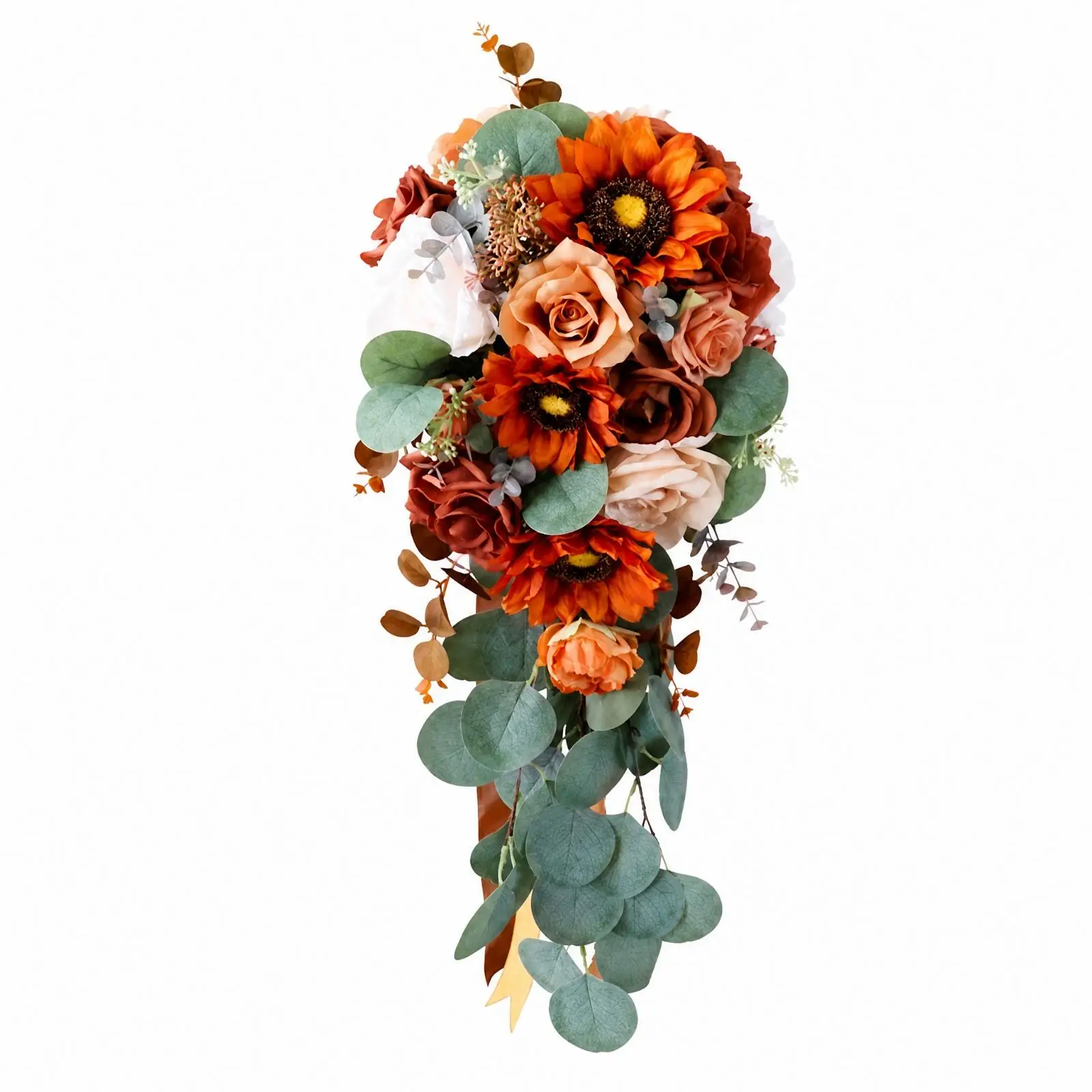 silk-flower-bridal-bouquet-teardrop-cascade-orange-gold-roses-for-wedding-bride-handheld