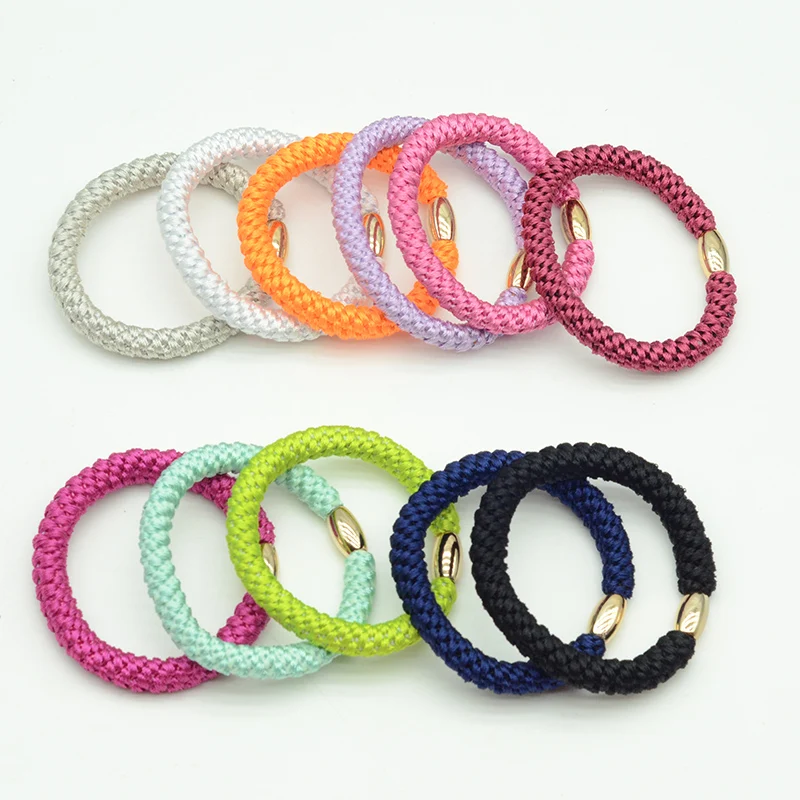 20PCS 8mm Gold Beads Drawstring Thick Hair Tie Plait Elastic Hair Bands Braided Hair Scrunchies Rope Ponytail Holder Women Girls