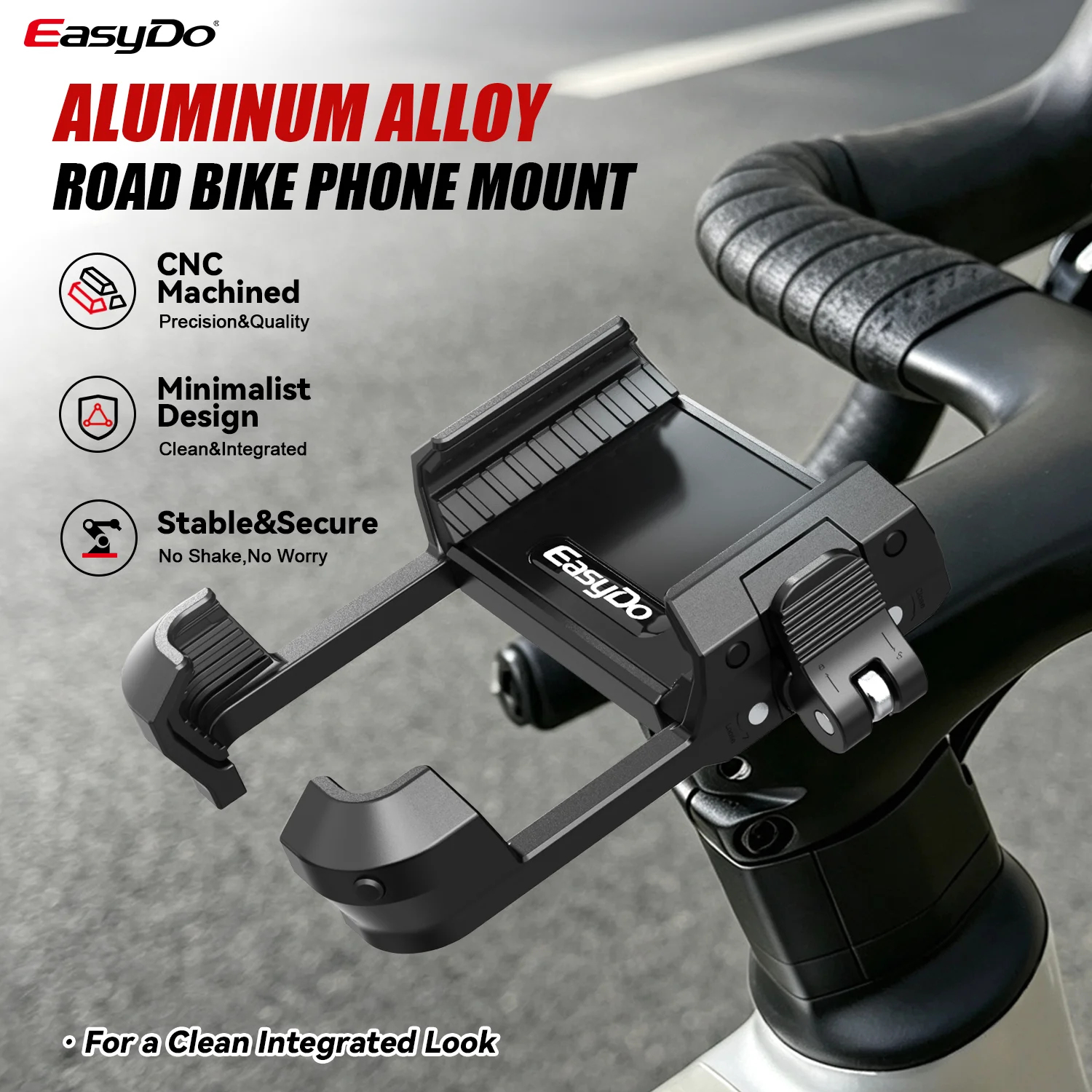 Easydo自転車ステムフォンホルダー アルミ製 防振バイクヘッドセットキャップフォンマウント M6ボルトフォンマウント ロードバイク/折りたたみ自転車用