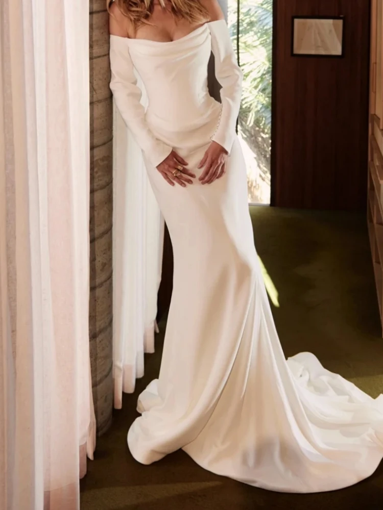 

A3110 Простое женское вечернее платье с длинным рукавом Русалка длиной до пола, свадебное платье для выпускного вечера, официальная одежда по индивидуальному заказу