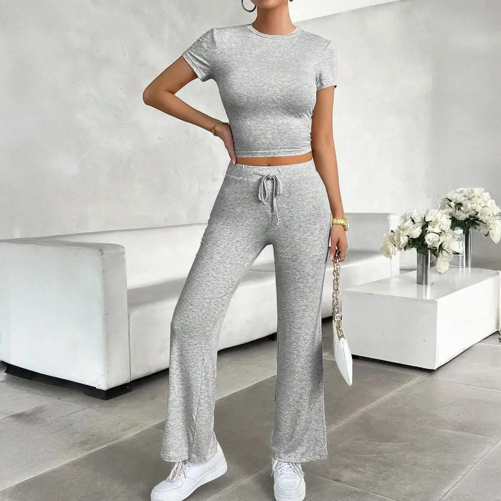 

Women's 2 Piece Lounge Sets Short Sleeve Crop Top And High Waist Wide Leg Pants Matching Tracksuit Summer Casual Workout Outfits