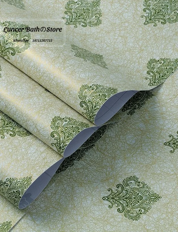 2 Rolls 45cm Wide Fresh European Green PVC Wallpaper, Self Adhesive for Bedroom, Living Room, TV Background Wall Decor