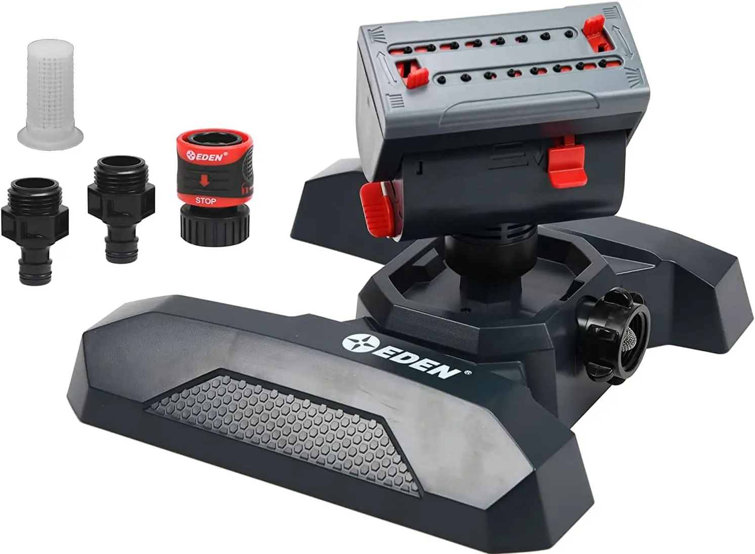 

4-сторонний мини-турбо-осциллирующий разбрызгиватель с быстросъемным соединением, комплект для начинающих, охватывает площадь до 4 069 кв. футов. фут. Тяжелый вес